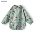 New Children Feeding Aprons Long sleeve Baby bib with Pocket Full Cover Baby Bibs with Pocket waterproof long sleeve bibs