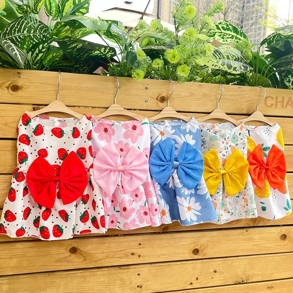Dog Princess Dress Summer Kitten Pet Skirt Cute Printed Bow Lace Dog Dresses for Small Medium Puppies Poodle Chihuahua Apparel