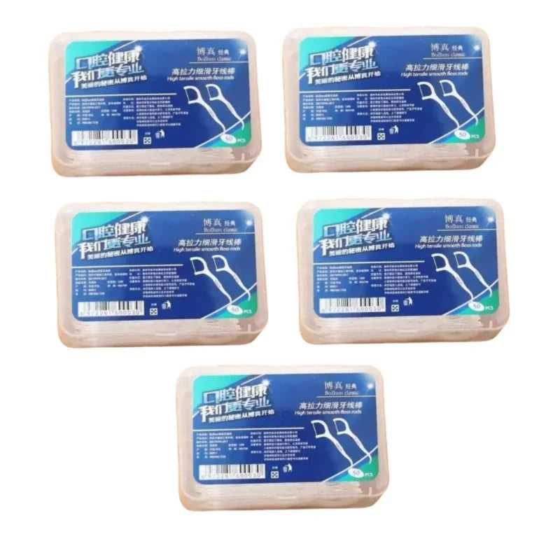 50Pcs/Box Portable Disposable Dental Floss Plastic Toothpick High-tension Dental Floss Stick Dental Floss Box ﻿Oral Care 치실 디스펜서