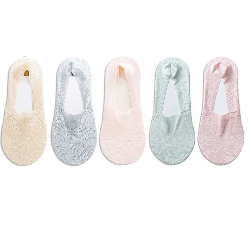 5 Pairs Fashion Women Girls Summer Socks Style Lace Flower Short Sock Antiskid Invisible Ankle Socks New 7 colors