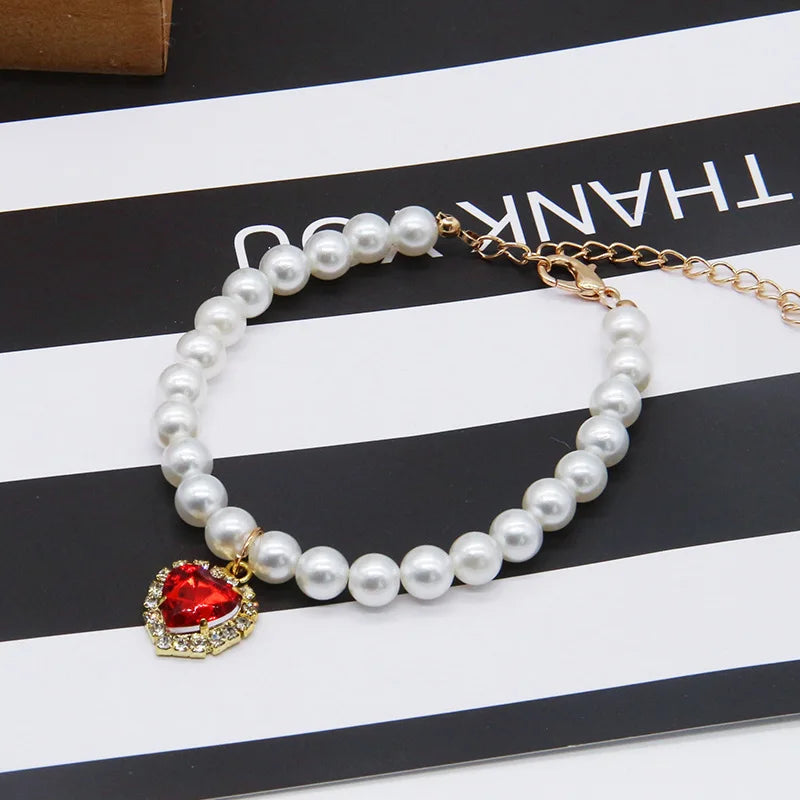 New Cat Collar Decoration Pet Cute Exquisite Neck Kitten Adjustable Summer Cat Necklace High Simulation Pearls Pet Supplies