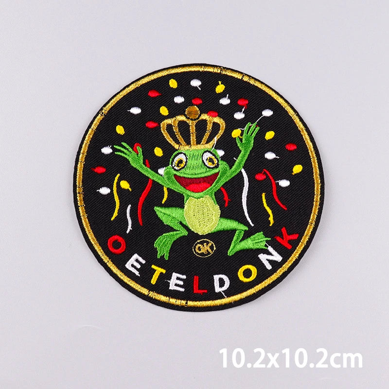 2025 New Designs Netherland Oeteldonk Carnival Iron On Patches For Clothes Oeteldonk Emblem Frog Embroidery Patch Festival Badge