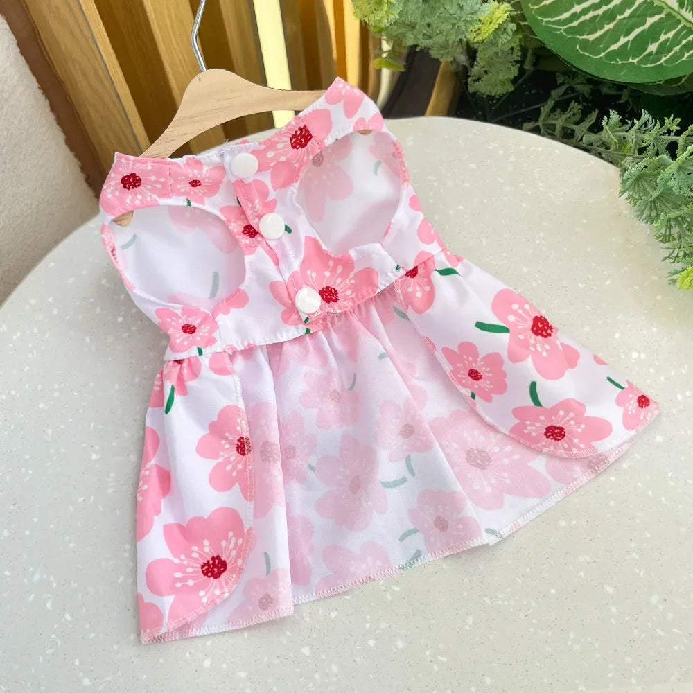 Dog Princess Dress Summer Kitten Pet Skirt Cute Printed Bow Lace Dog Dresses for Small Medium Puppies Poodle Chihuahua Apparel