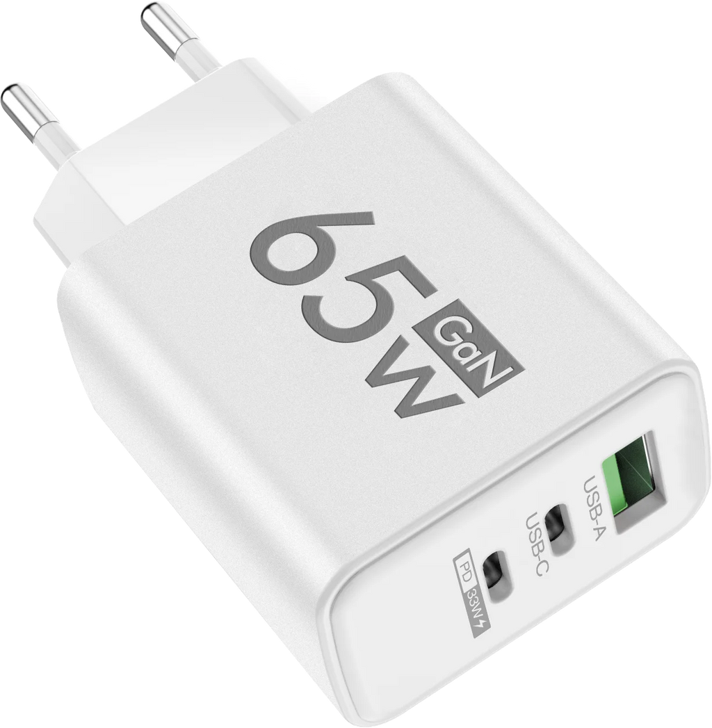 PD 65W USB C Charger GaN Charger Quick Charge 3.0 Type C Phone Adapter For iPhone 15 14 Samsung Xiaomi 3 Ports Fast Wall Charger