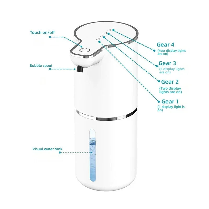Waterproof Automatic Soap Dispenser 350ml Foaming Soap Dispenser Type C Rechargeable Electric  Adjustable Foam Soap Dispenser