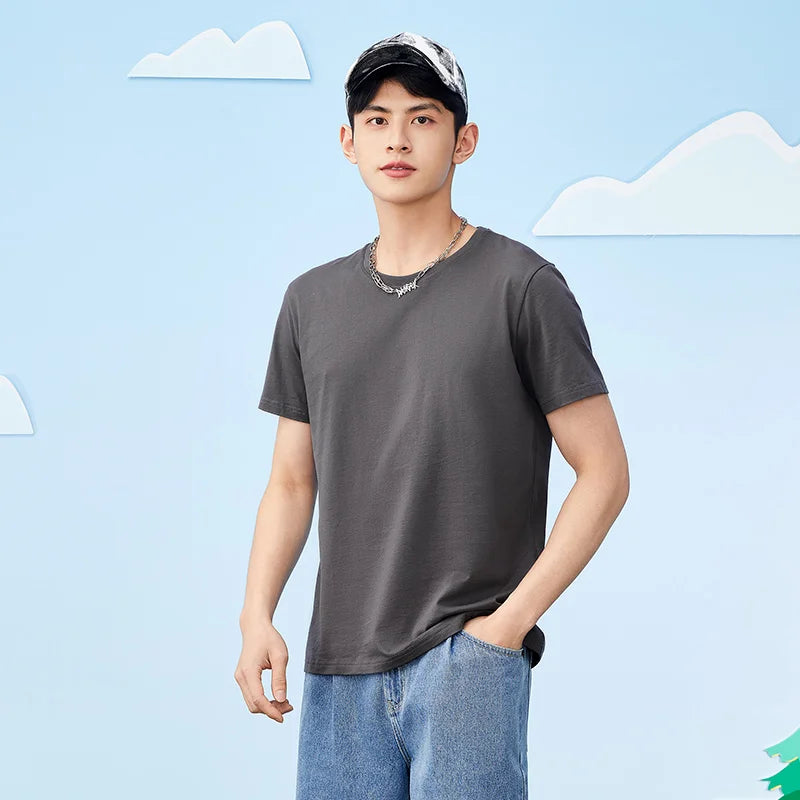 Semir Short Sleeve Men T-Shirt Cotton 2025 Summer New Man Clothing Thin And Versatile T Shirt Couples Solid Color Tops
