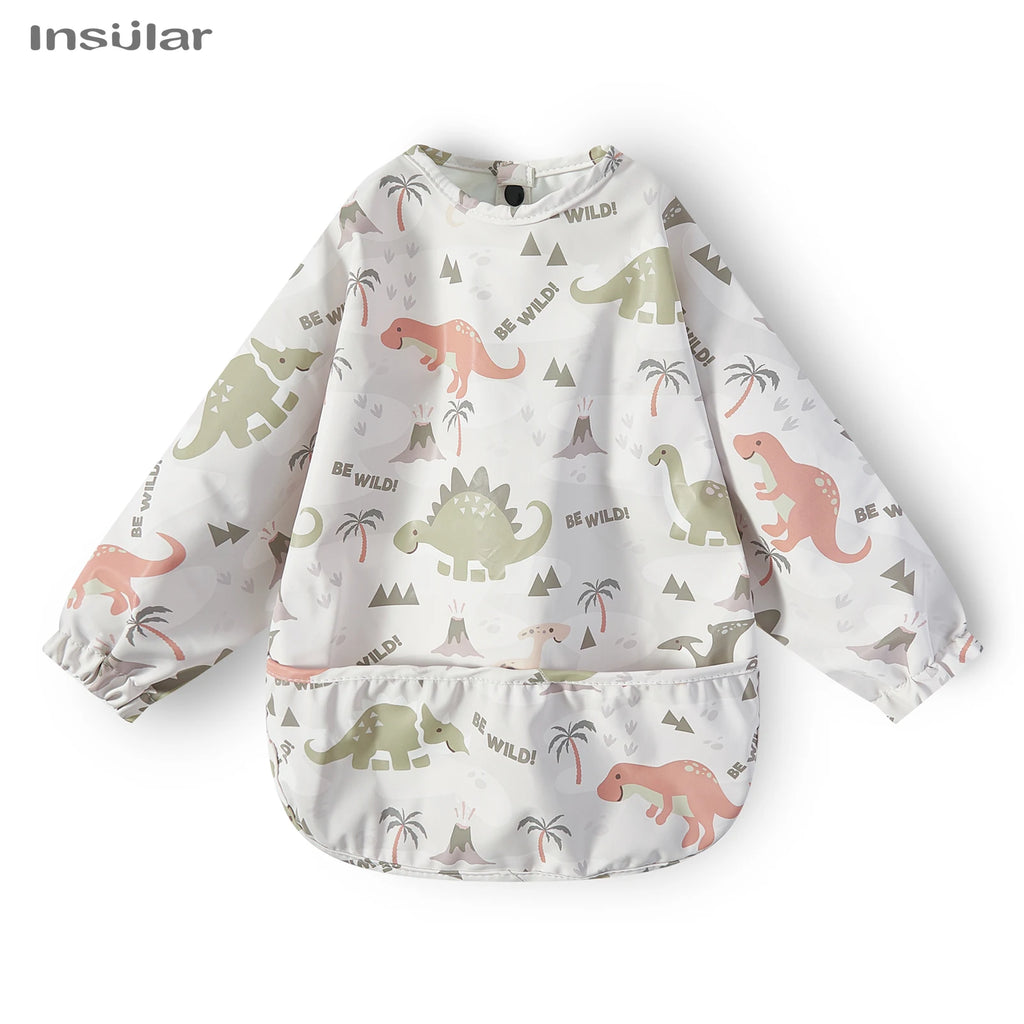 New Children Feeding Aprons Long sleeve Baby bib with Pocket Full Cover Baby Bibs with Pocket waterproof long sleeve bibs