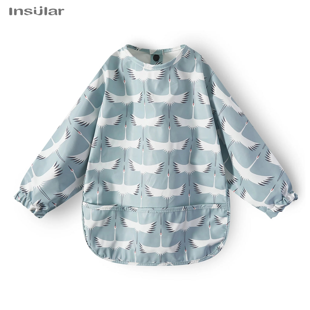 New Children Feeding Aprons Long sleeve Baby bib with Pocket Full Cover Baby Bibs with Pocket waterproof long sleeve bibs