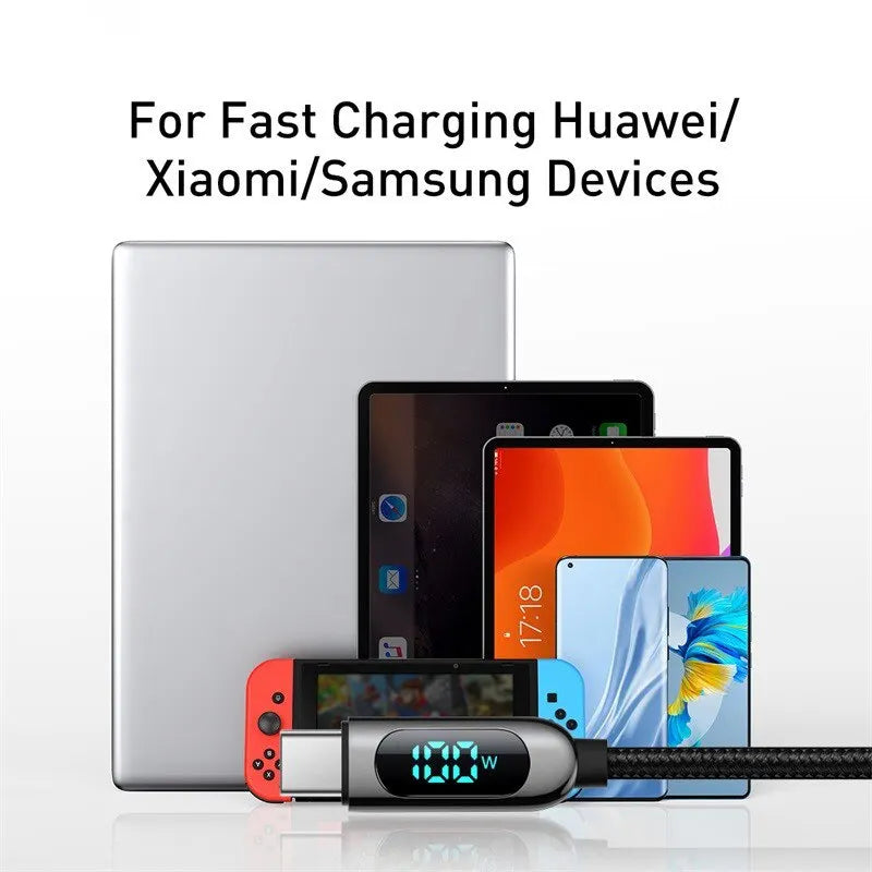 Baseus Digital Dispaly USB Type C To USB C Cable For iPhone16 15 100W Fast Charging Charger Wire Cord For Macbook Xiaomi Samsung