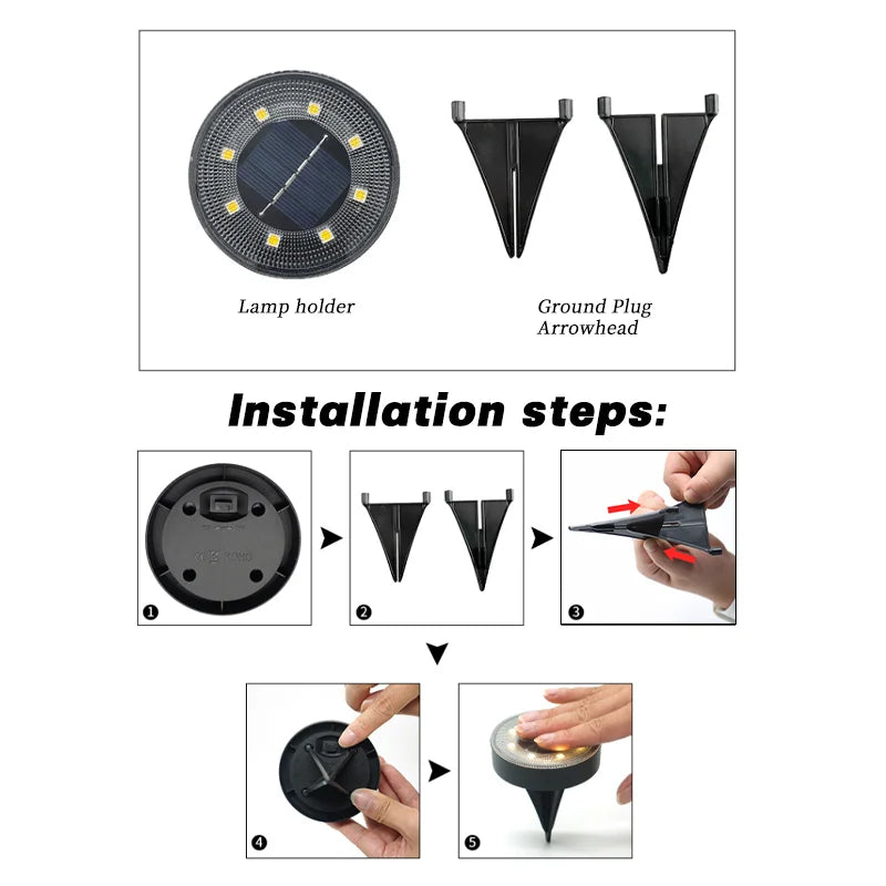 LED Outdoor Solar Power Ground Light IP68 Waterproof Lighting Control Path Deck Lights Yard Driveway Lawn Garden Decoration Lamp