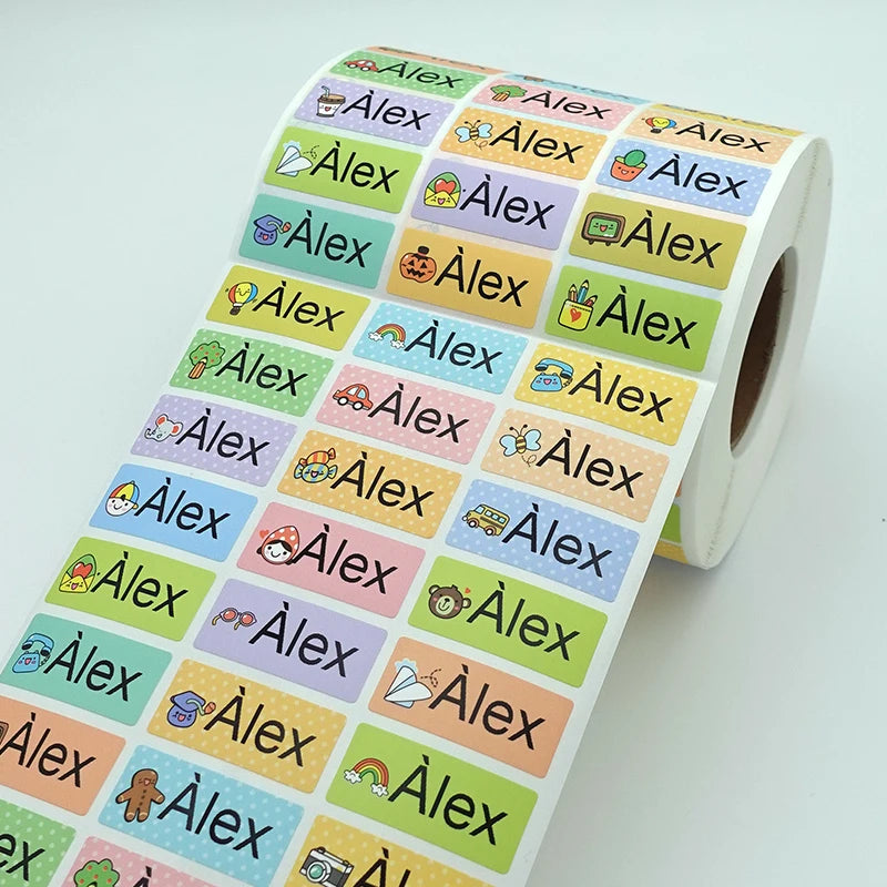 120pcs Name Tag Custom Waterproof Kawaii Stickers Decals Personalized Name Label for Children School Stationery Bottle Sticker