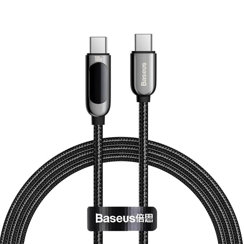 Baseus Digital Dispaly USB Type C To USB C Cable For iPhone16 15 100W Fast Charging Charger Wire Cord For Macbook Xiaomi Samsung
