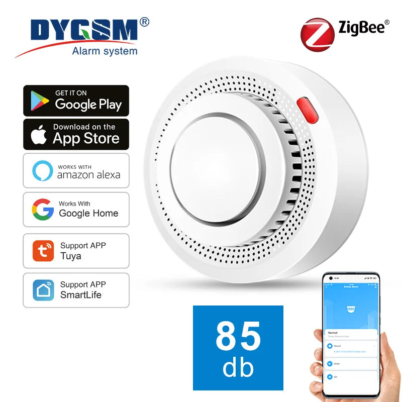 Tuya Smart Zigbee Smoke Detector Smart Home Real-time Monitoring Remote Alarm Notification App Control Works Need Zigbee Hub