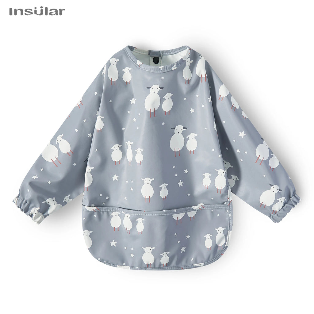 New Children Feeding Aprons Long sleeve Baby bib with Pocket Full Cover Baby Bibs with Pocket waterproof long sleeve bibs